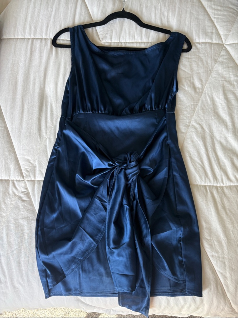 Showpo Navy Satin Mini Dress with Front Knot
